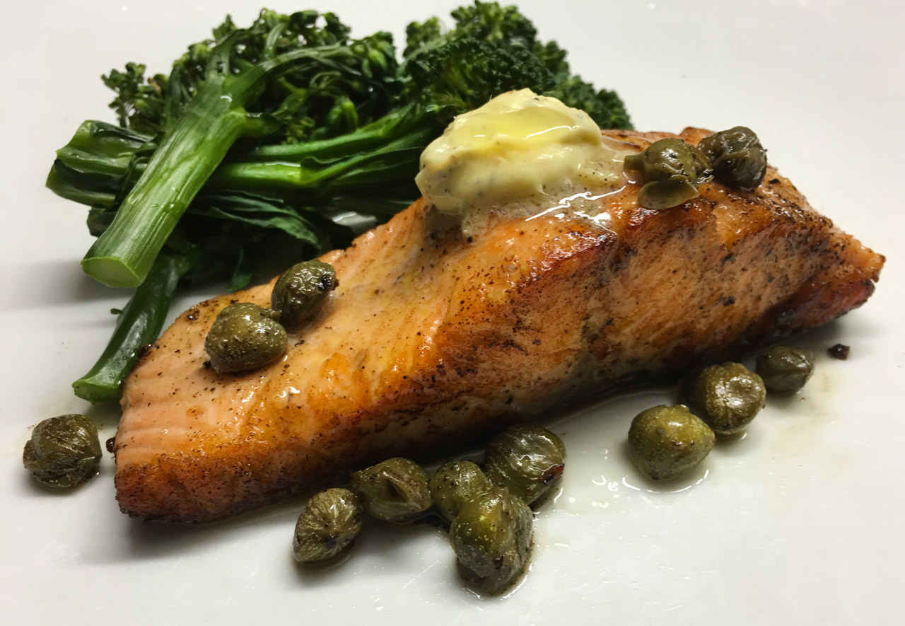 Salmon with Anchovy Garlic Butter and Broccolini