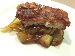 Slow Roasted Pork Belly with Caramelised Onions & Apples