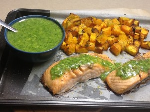 Salmon with Pumpkin and Almond Pesto