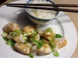 Steamed Monkfish with Ginger & Spring Onions