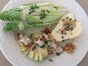 Two Pear Salad with Blue Cheese Dressing & Caramelised Walnuts