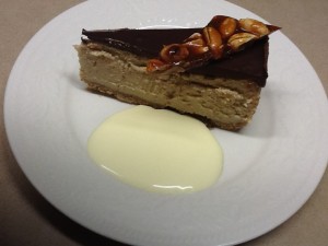 Chocolate Peanut Butter Cheesecake with Salted Peanut Brittle