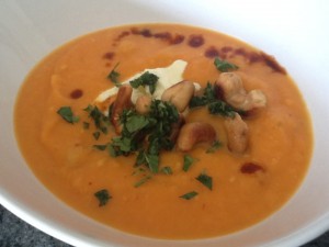 Sweet Potato Soup with Buttered Cashews