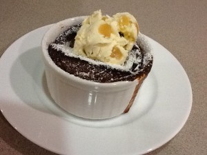 Pear Pecan and Caramel Puddings with Ginger Ice Cream