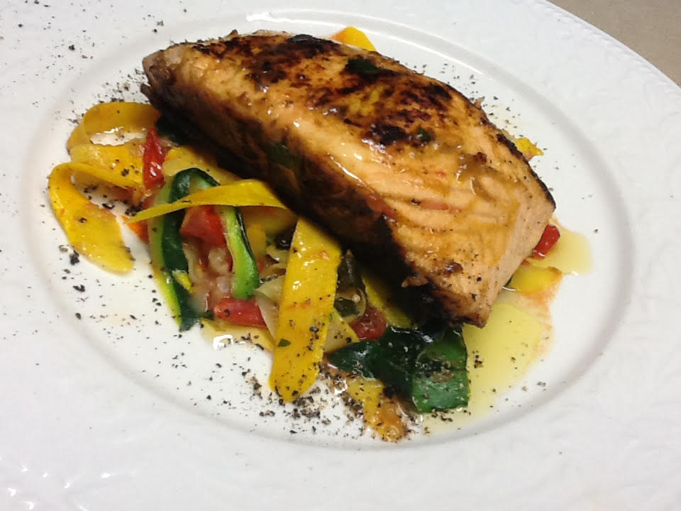 Mustard-Glazed Salmon with Zucchini Ribbons