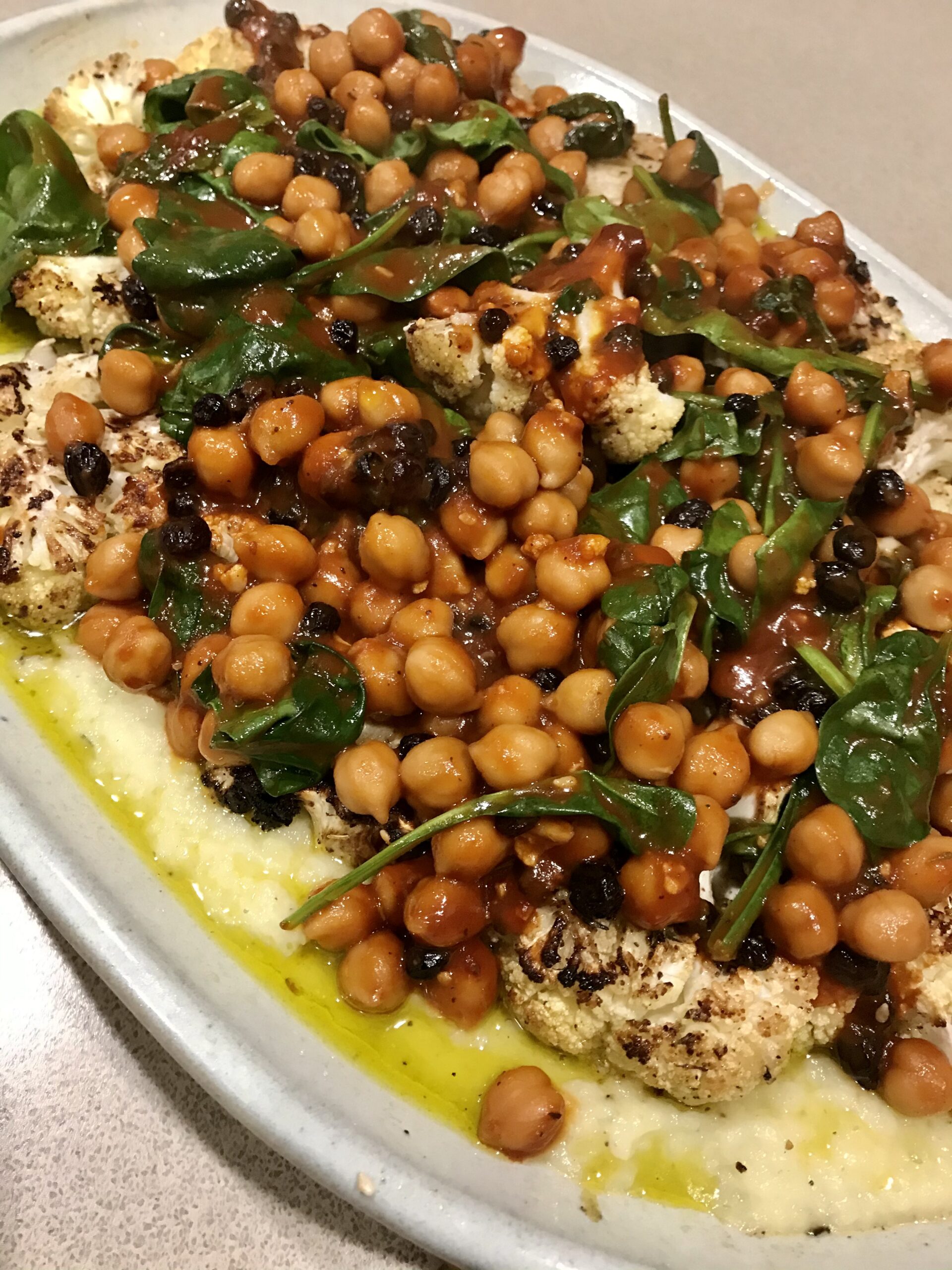 Recipes Spicy Roast Cauliflower With Chickpeas And Spinach