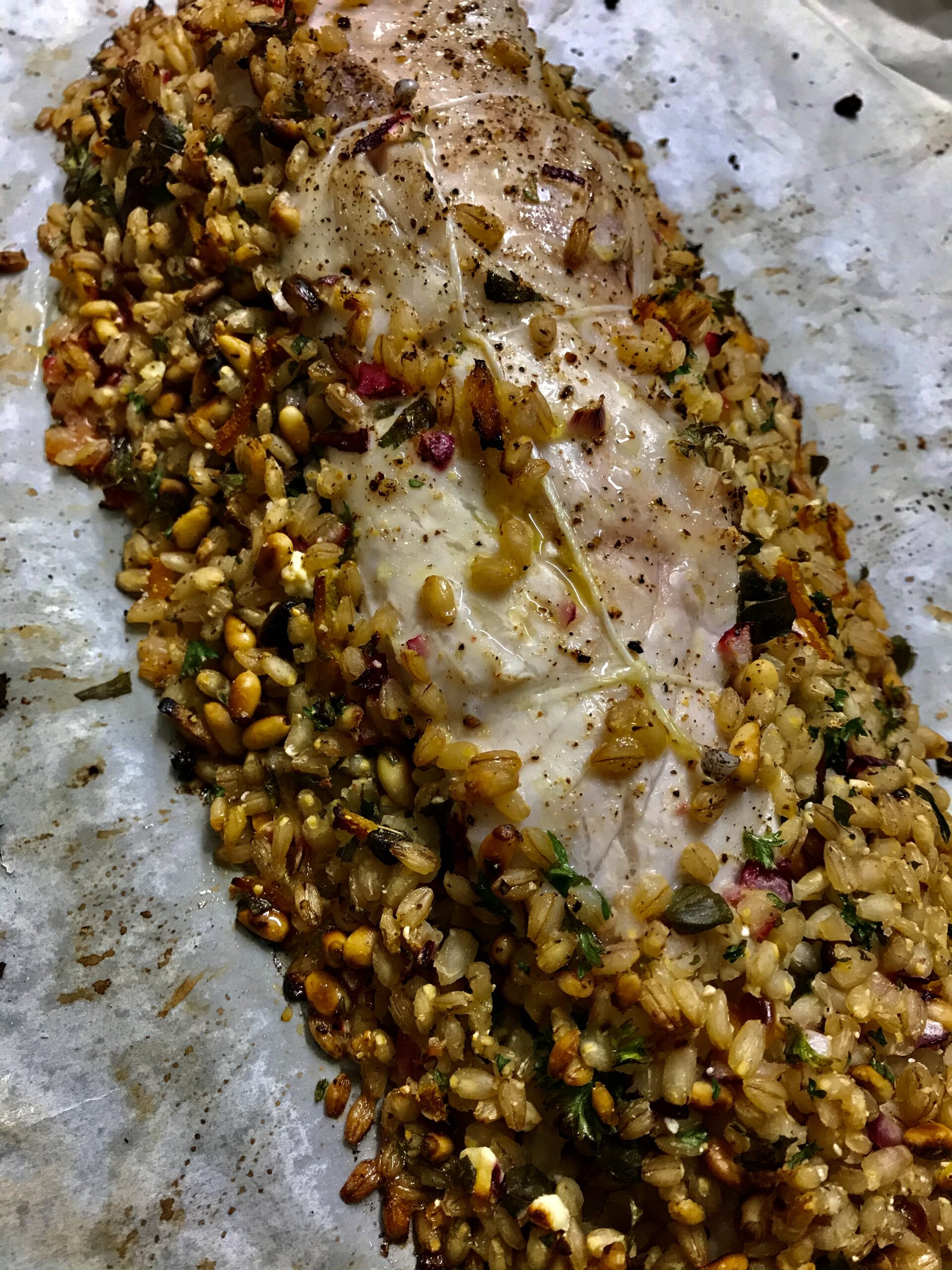 Baked Fish Fillets with Barley Stuffing