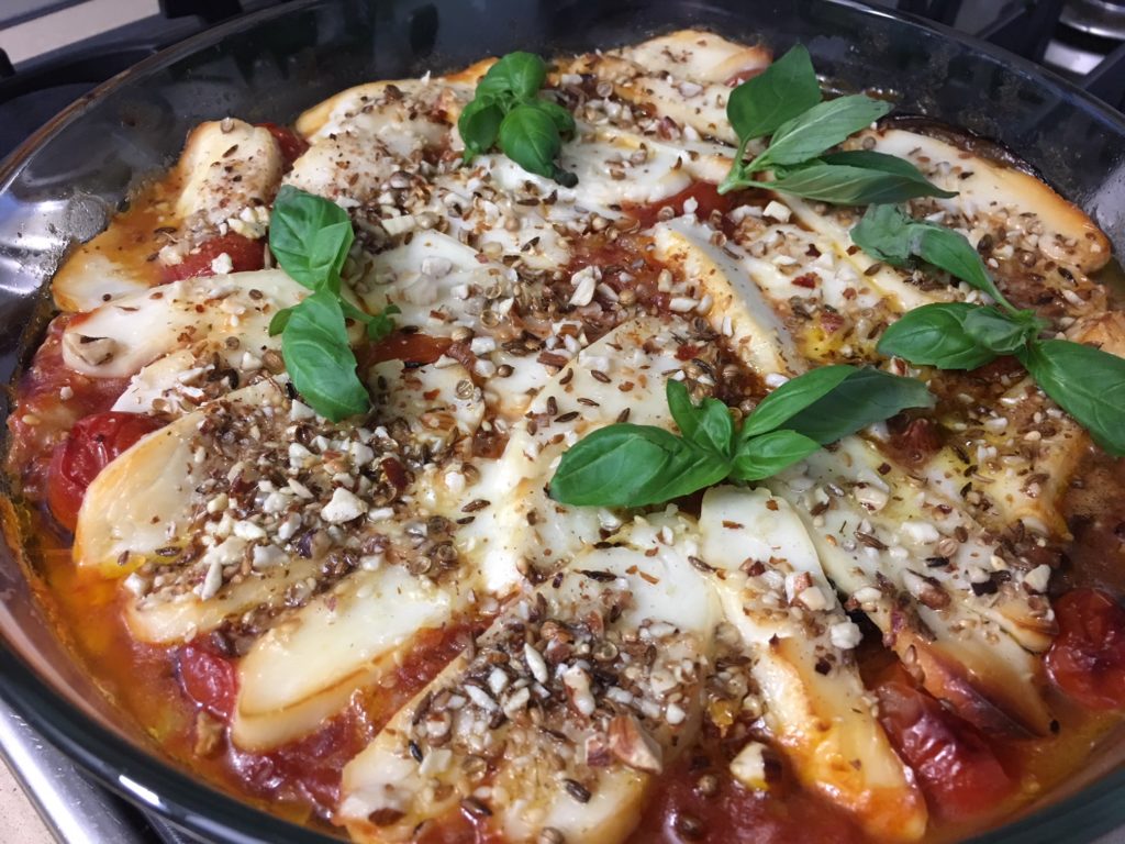 Baked Eggplant with Halloumi